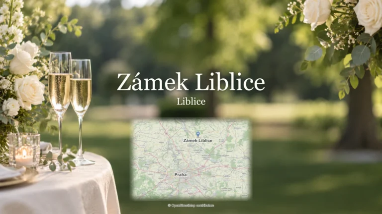 Zámek Liblice, Liblice: svatební detail a skutečná mapa s polohou místa a Prahy.